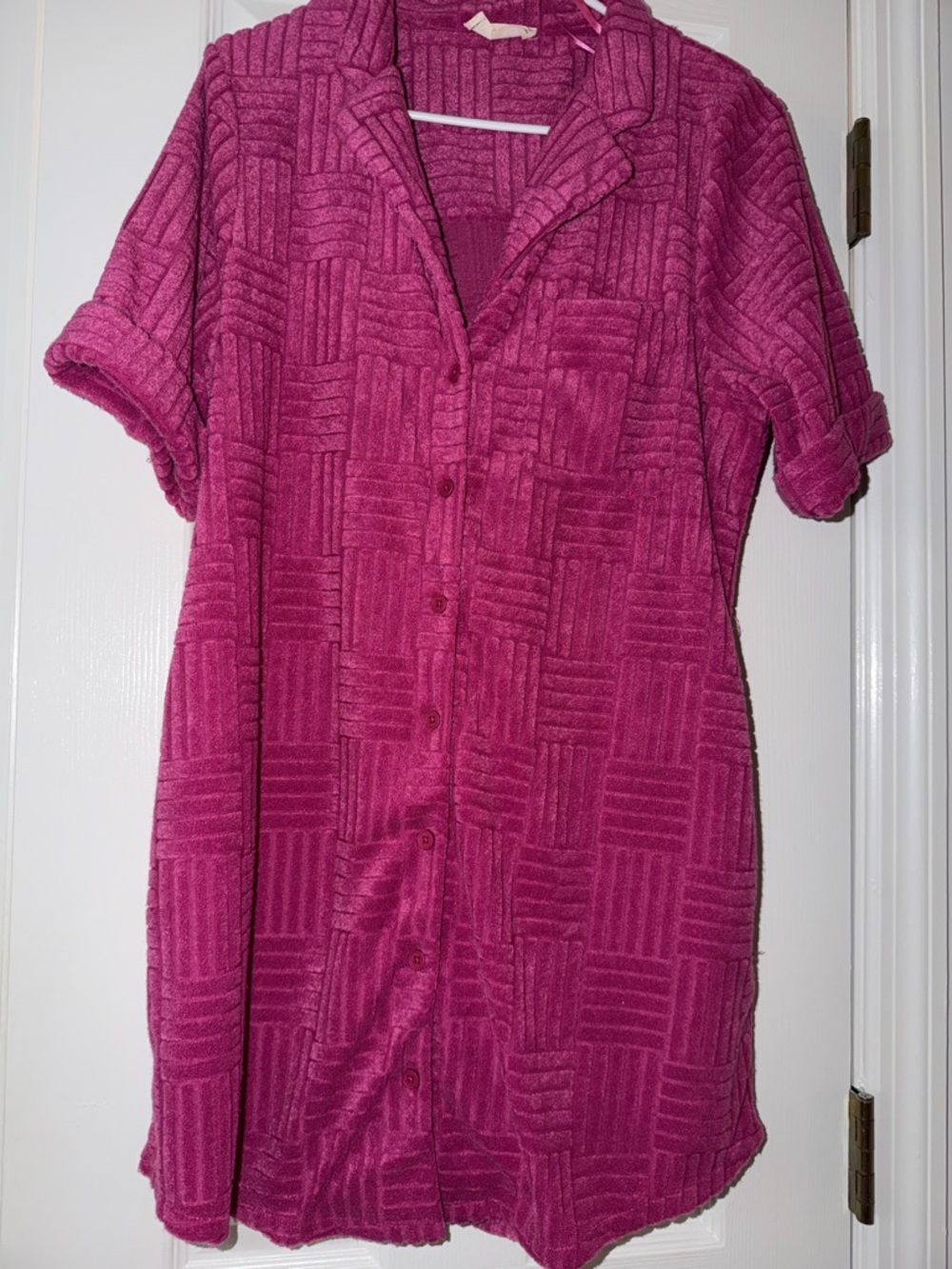Textured Button-Front Tunic in Deep Pink